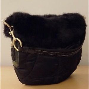 Coach Fur Trim Signature Logo Quilted Shoulder Bag